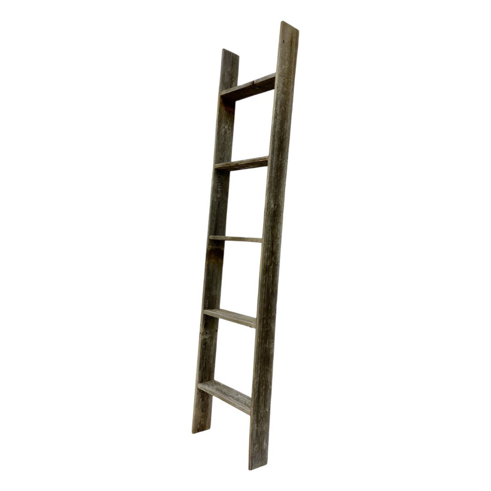 60" Gray Rustic Five Step Wood Ladder Shelf