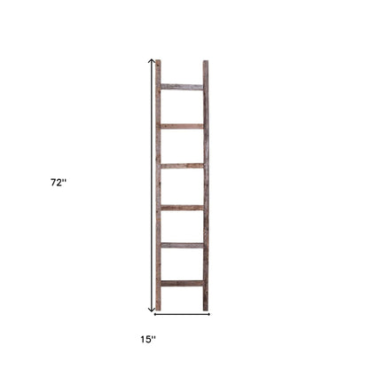 72" Gray Rustic Seven Step Wood Ladder Shelf