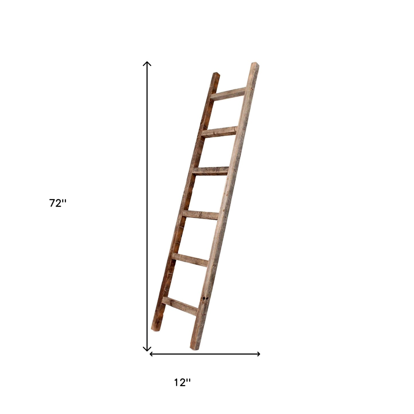 72" Six Step Rustic Weathered Grey Wood Ladder Shelf