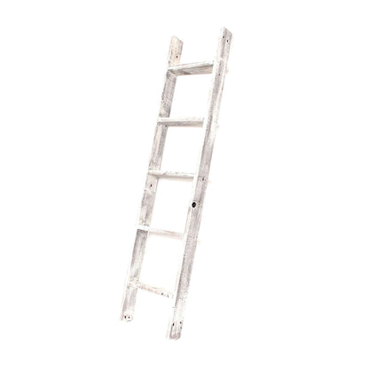 60" White Rustic Four Step Wood Ladder Shelf