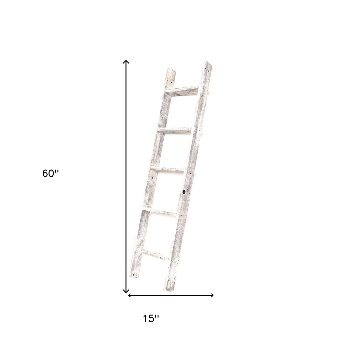 60" White Rustic Four Step Wood Ladder Shelf