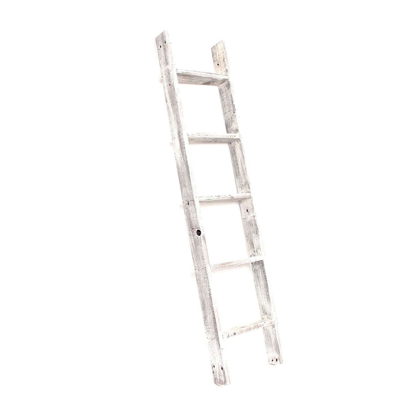 60" White Rustic Four Step Wood Ladder Shelf