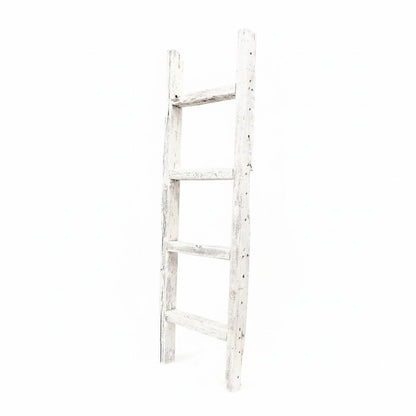 4 Step Rustic White Wood Ladder Shelf