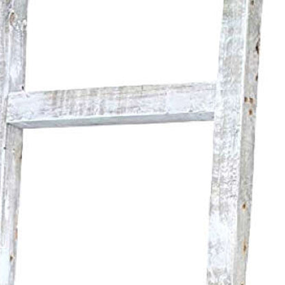 6 Step Rustic White Wash Wood Ladder Shelf