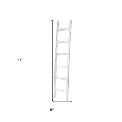 6 Step Rustic White Wash Wood Ladder Shelf