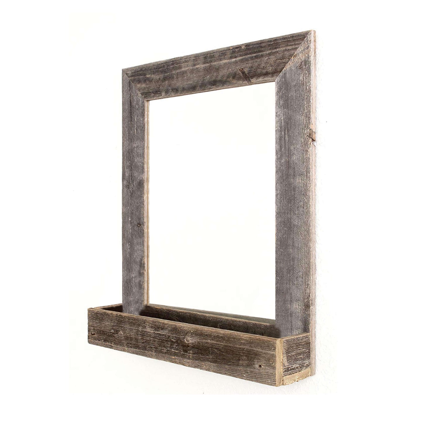 Rustic Weathered Gray Reclaimed Wood Plank Mirror With Shelf