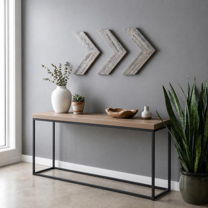 Set of Three Gray Distressed Wood Hanging Arrow Dimensional Sculptures