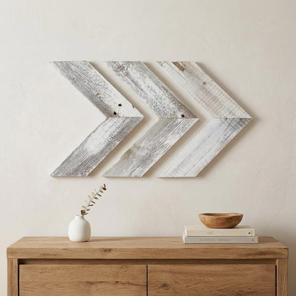 Set of Three White Distressed Wood Hanging Arrow Dimensional Sculptures
