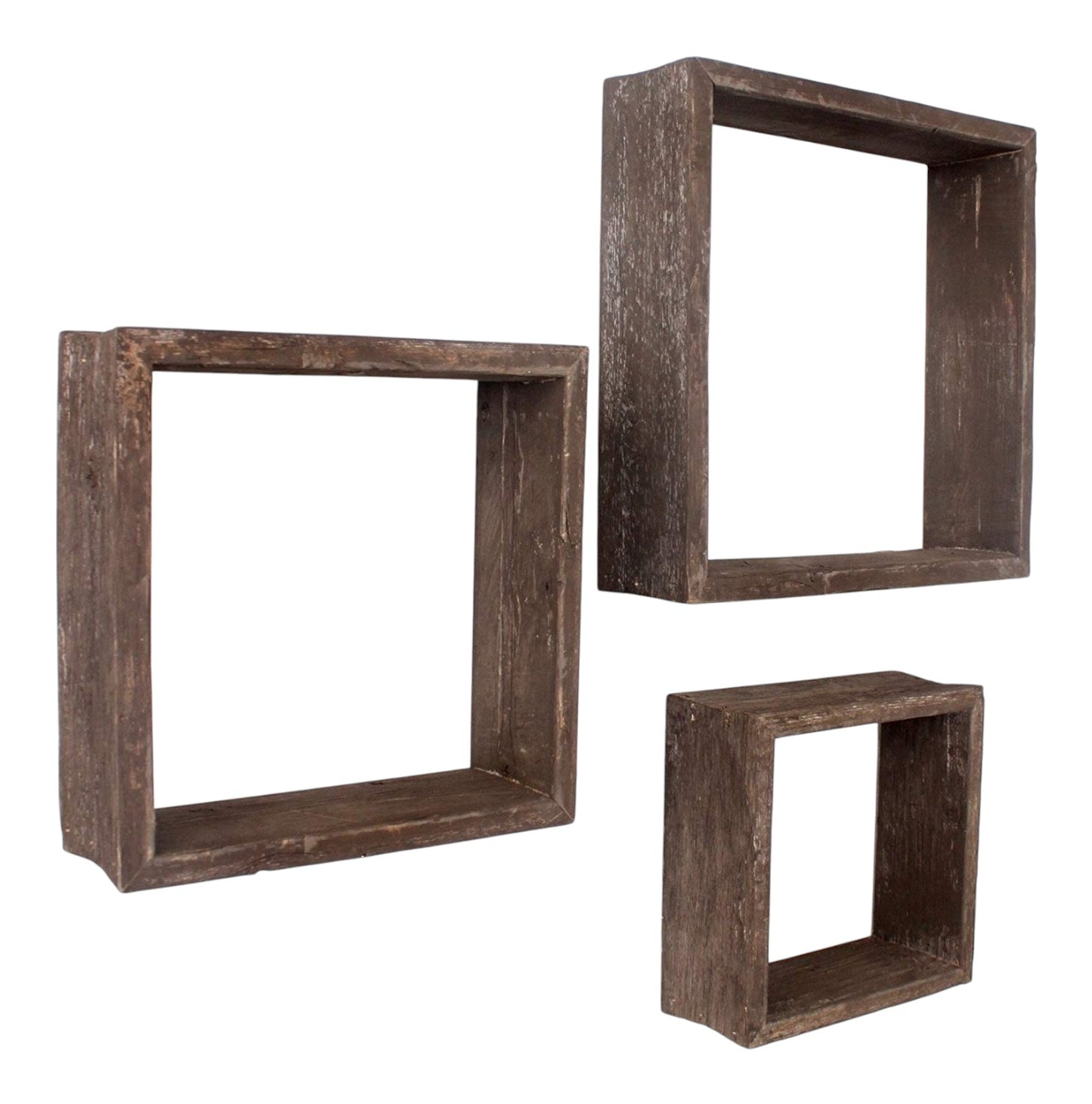 Set of Three Espresso Wood Square Hanging Dimensional Sculpture