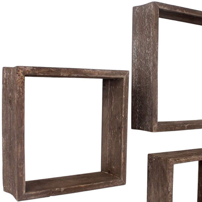 Set of Three Espresso Wood Square Hanging Dimensional Sculpture