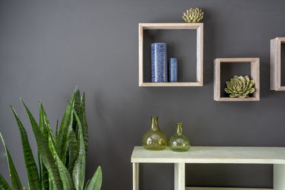 Set Of 3 Square Smoky Black Reclaimed Wood Open Box Shelve