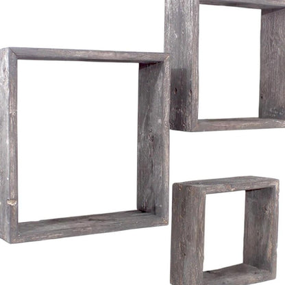 Set of Three Smoky Black Wood Square Hanging Dimensional Sculpture