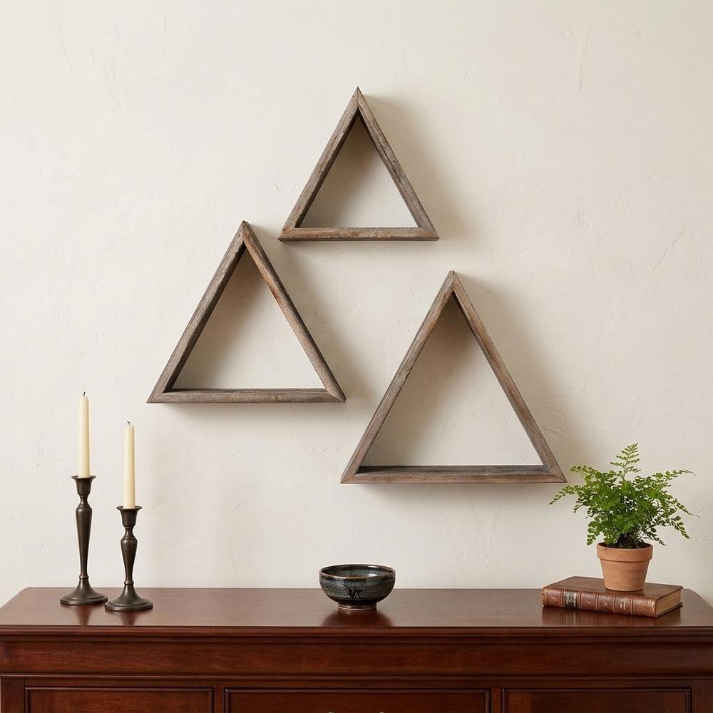 Set of Three Gray Wood Square Hanging Dimensional Sculpture