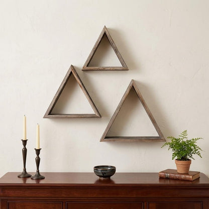 Set of Three Gray Wood Square Hanging Dimensional Sculpture