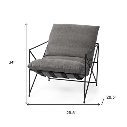 30" Gray and Black Linen Lounge Chair