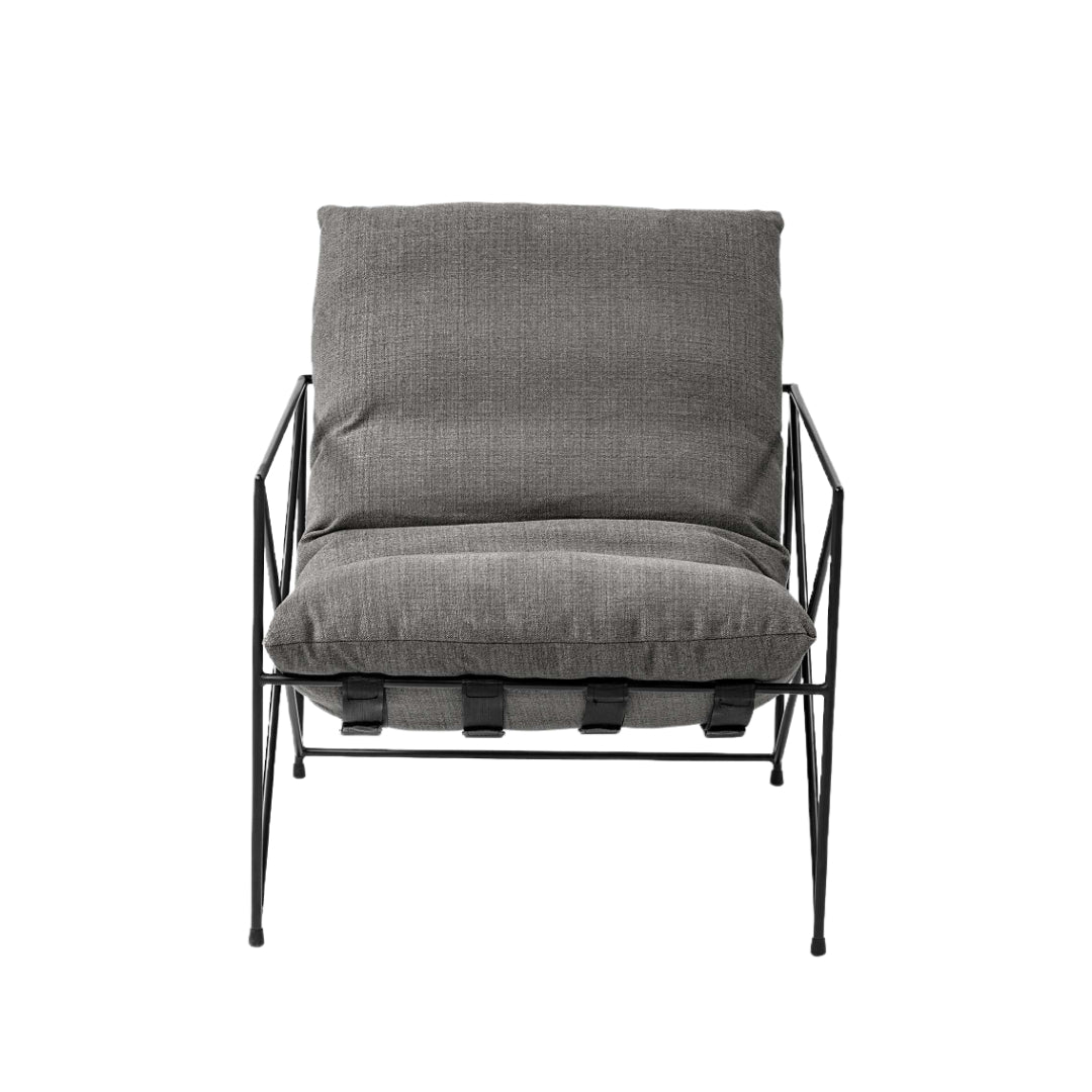 30" Gray And Black Linen Lounge Chair