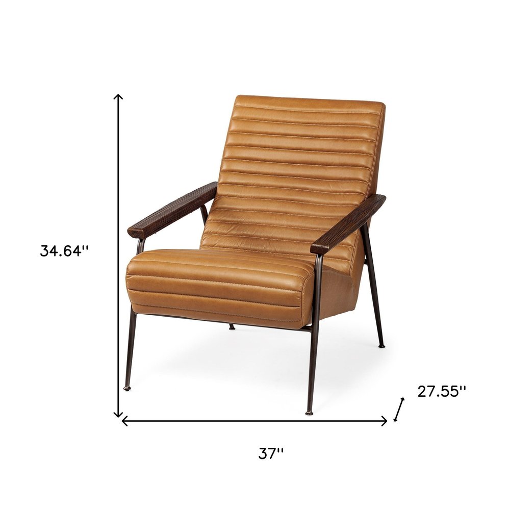 37" Tan and Black Faux Leather Tufted Lounge Chair