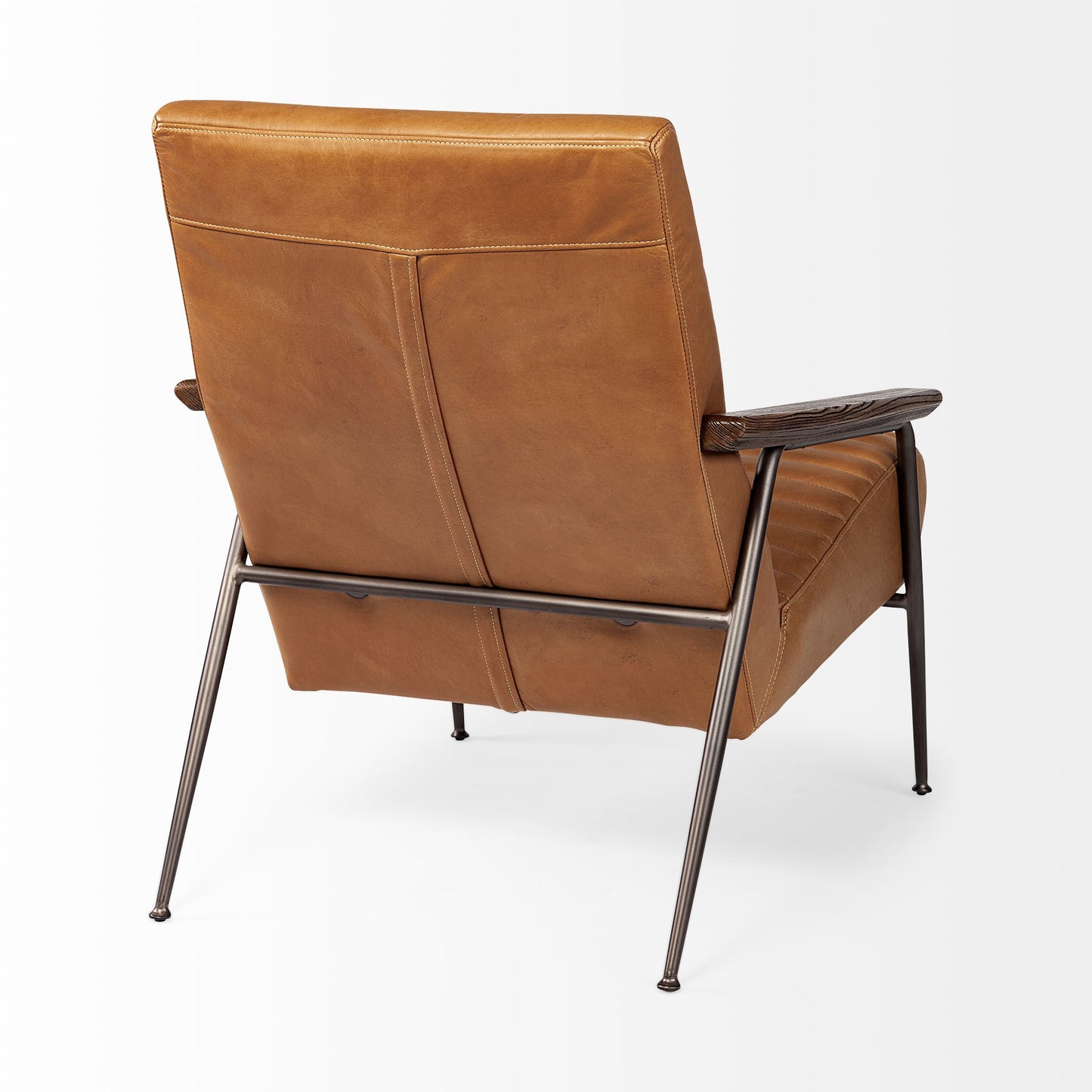 37" Tan and Black Faux Leather Tufted Lounge Chair