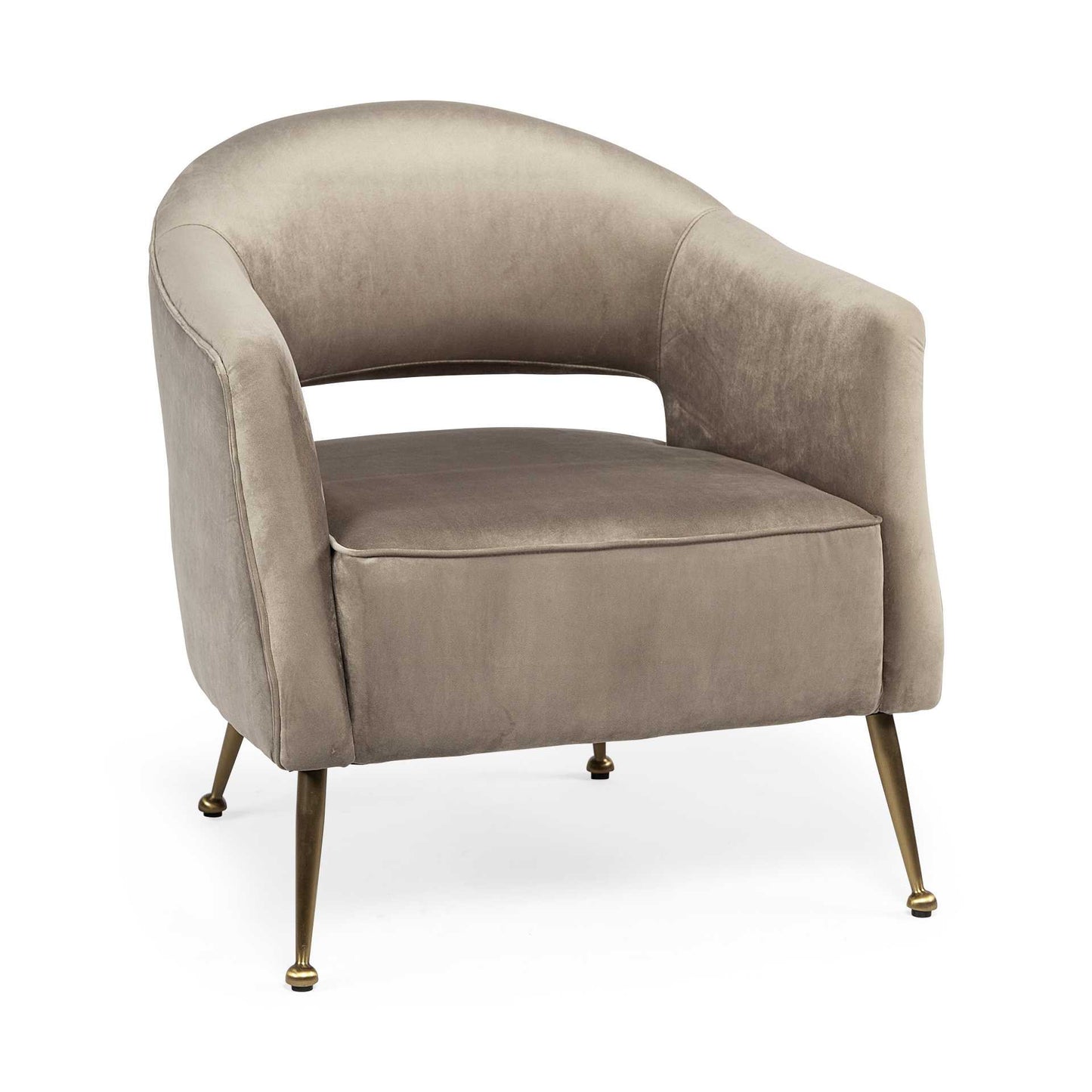 29" Taupe And Brass Velvet Arm Chair