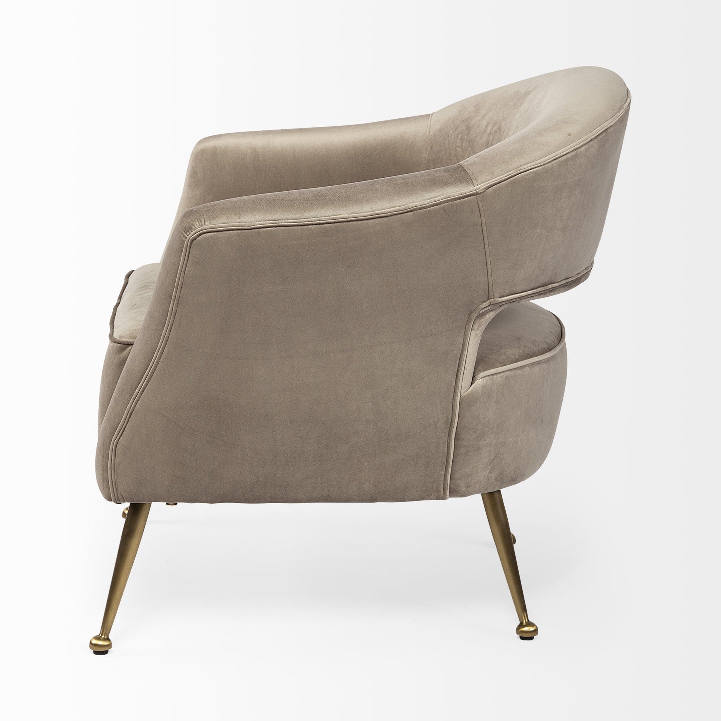 29" Taupe And Brass Velvet Arm Chair