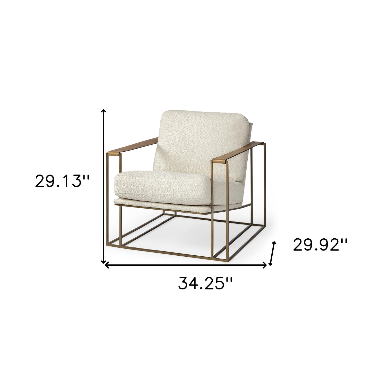 34" Cream And Gold Linen Lounge Chair