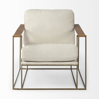 34" Cream And Gold Linen Lounge Chair