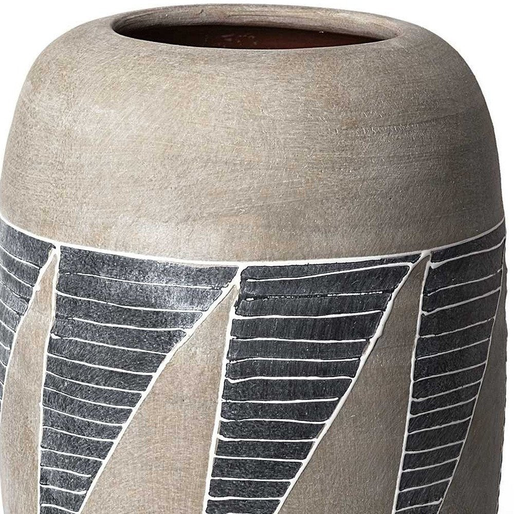 15" Brown And Gray Geometric Cylinder Ceramic Table Vase