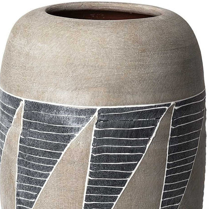 15" Brown And Gray Geometric Cylinder Ceramic Table Vase