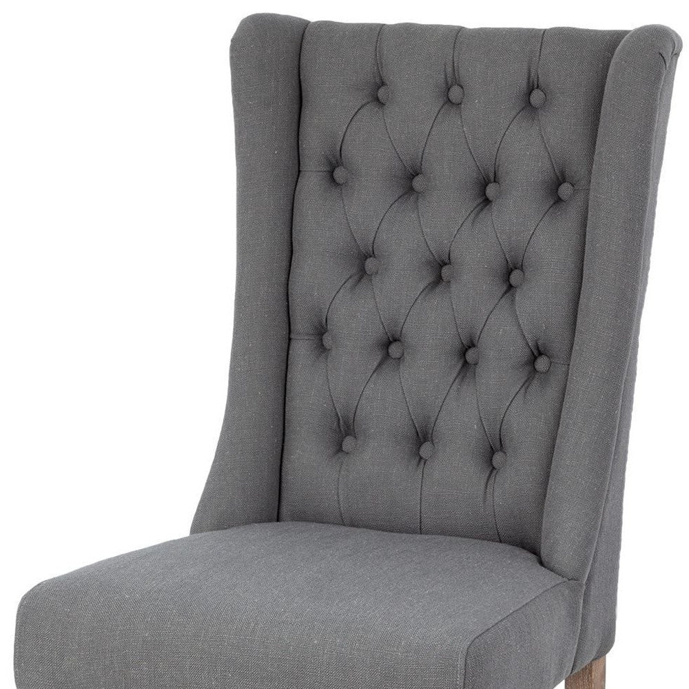 Tufted Gray And Brown Upholstered Linen Wing Back Dining Side Chair