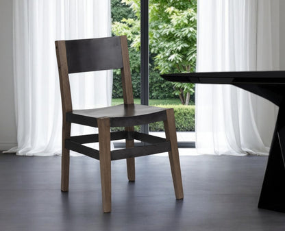 Black And Brown Metal and Wood Open Back Dining Side Chair