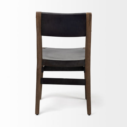 Black And Brown Metal and Wood Open Back Dining Side Chair