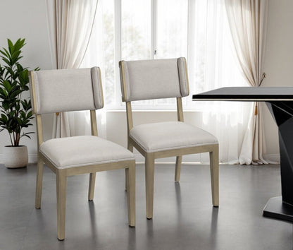 Set Of Two Light Gray And Brown Upholstered Fabric Open Back Side Chairs