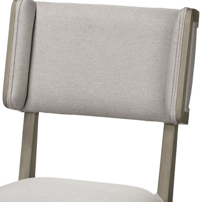 Set Of Two Brown And Light Gray Upholstered Fabric Open Back Side Chairs