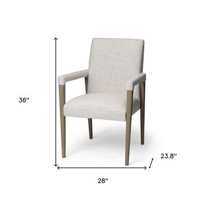 Cream and Brown Upholstered Fabric King Louis Back Dining Arm Chair