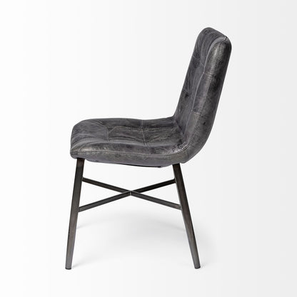 Black Upholstered Leather Dining Side Chair