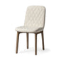 Set of Two Cream and Brown Fabric Dining Side Chairs