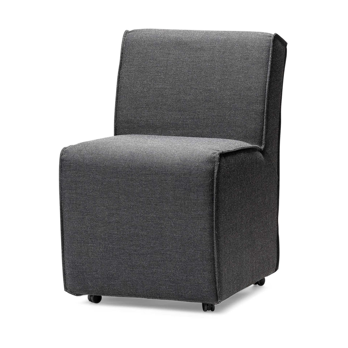 Set of Two Gray Upholstered Fabric Dining Side Chairs With Wheels