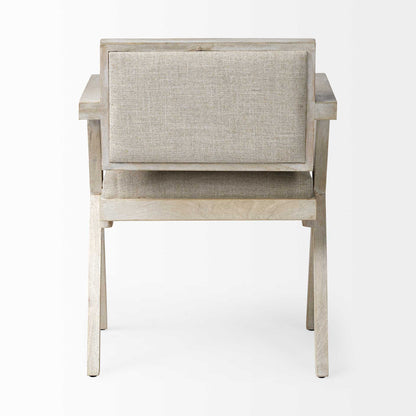 Gray Upholstered Fabric Open Back Dining Arm Chair