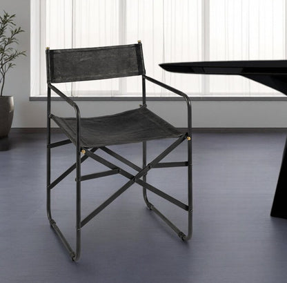 Black Leather Open Back Dining Arm Chair