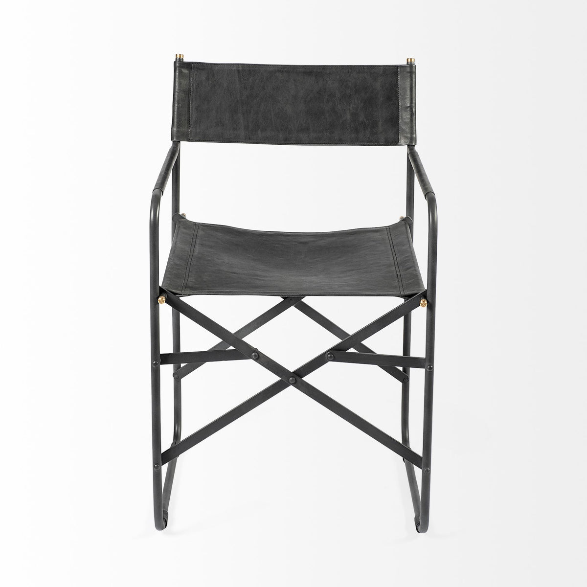 Black Leather Open Back Dining Arm Chair