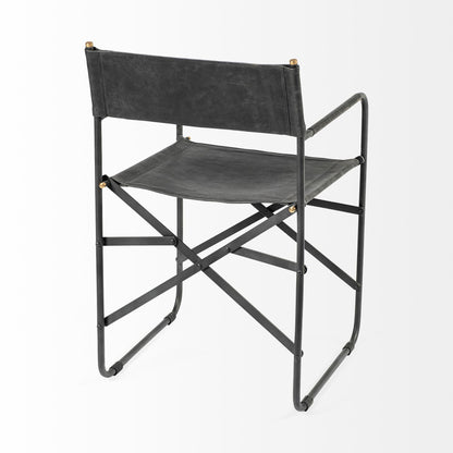 Black Leather Open Back Dining Arm Chair