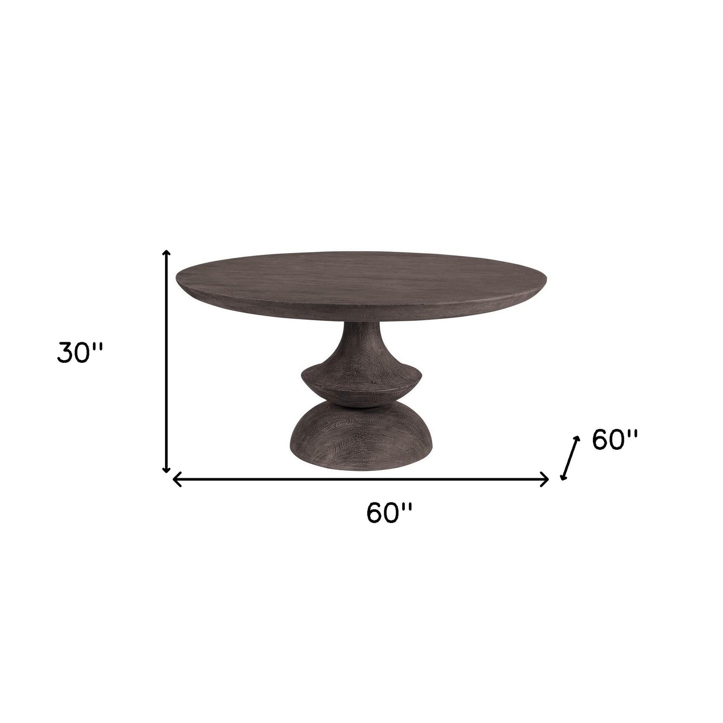 60" Gray Rounded Solid Wood Pedestal Base Dining Table