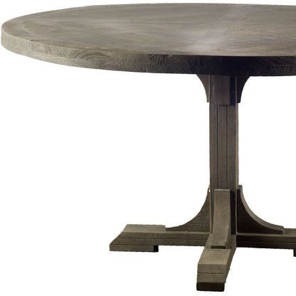 54" Brown Rounded Solid Wood Pedestal Base Dining Table