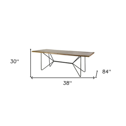 84" Brown And Black Solid Wood And Iron Trestle Base Dining Table