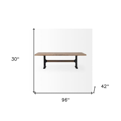 96" Natural And Black Solid Wood And Metal Trestle Base Dining Table