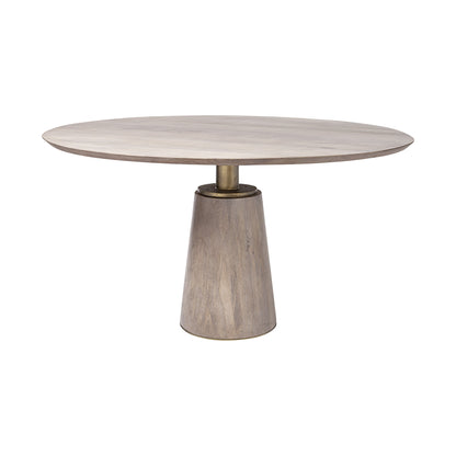 54" Light Brown And Gold Solid Wood And Iron Pedestal Base Round Top Dining Table