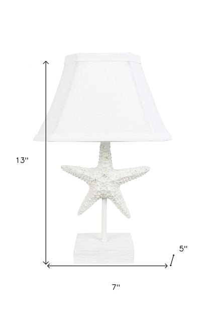 13" White Starfish Accent Lamp With White Bell Shade