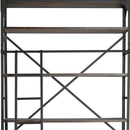 94" Brown Metal and Wood Four Tier Ladder Bookcase
