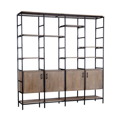 90" Brown Metal and Wood Bookcase