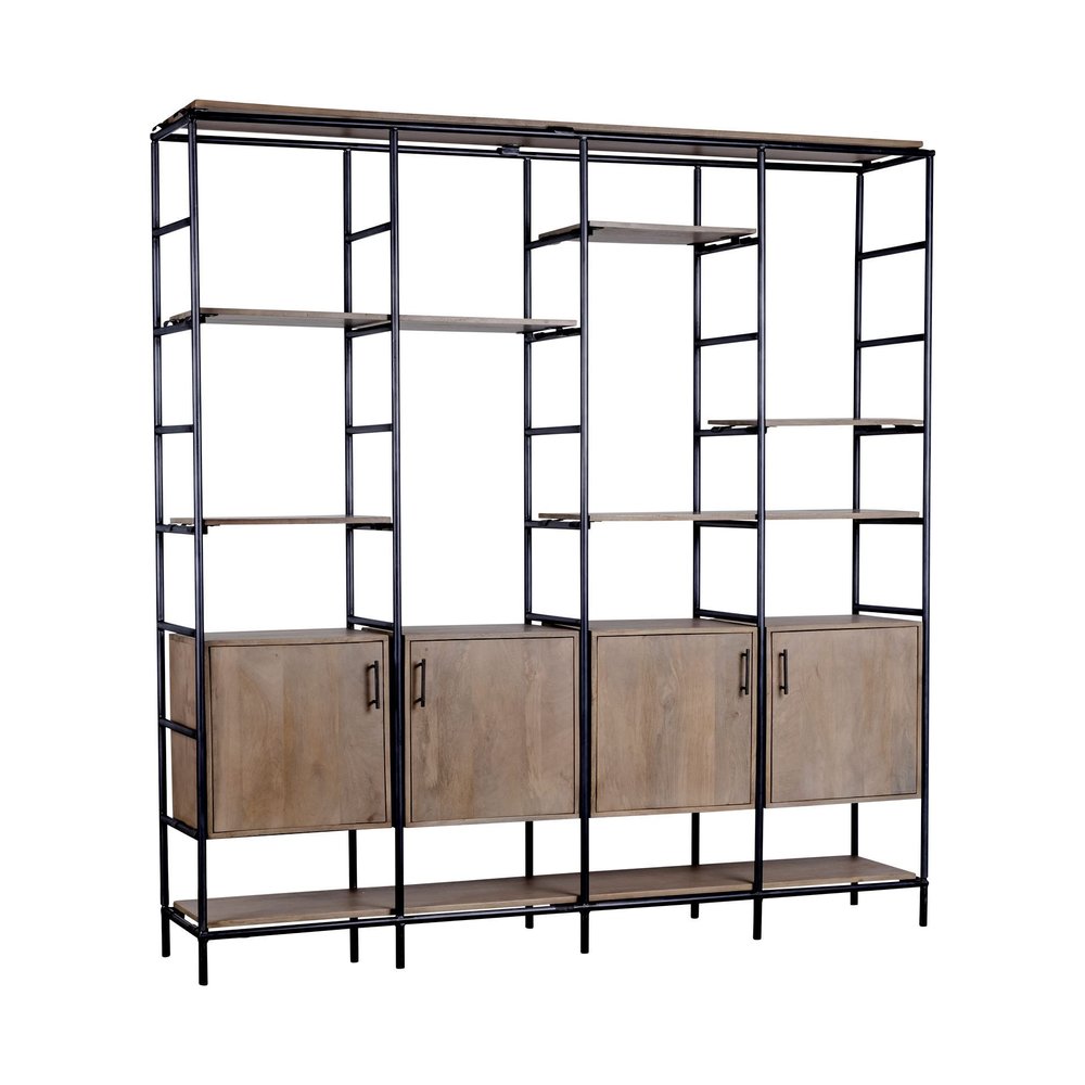 90" Brown Metal and Wood Bookcase